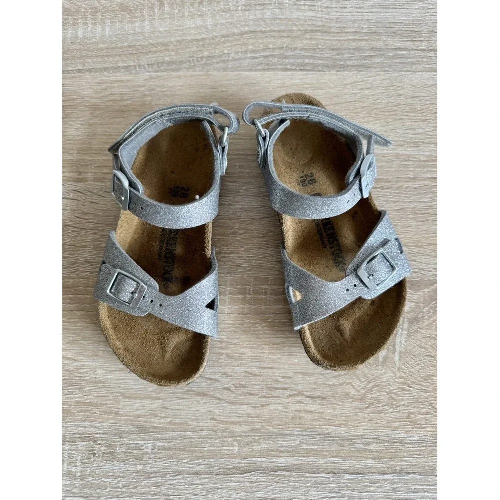 Birkenstock Rio kids sandals sparkling silver Birko-Flor Sz 28/10 C